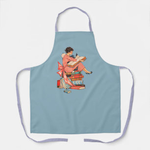 Vintage Book Lover Reading Illustration Apron