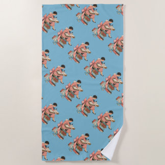 Vintage Book Lover Reading Illustration Beach Towel