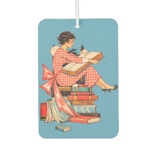Vintage Book Lover Reading Illustration Car Air Freshener
