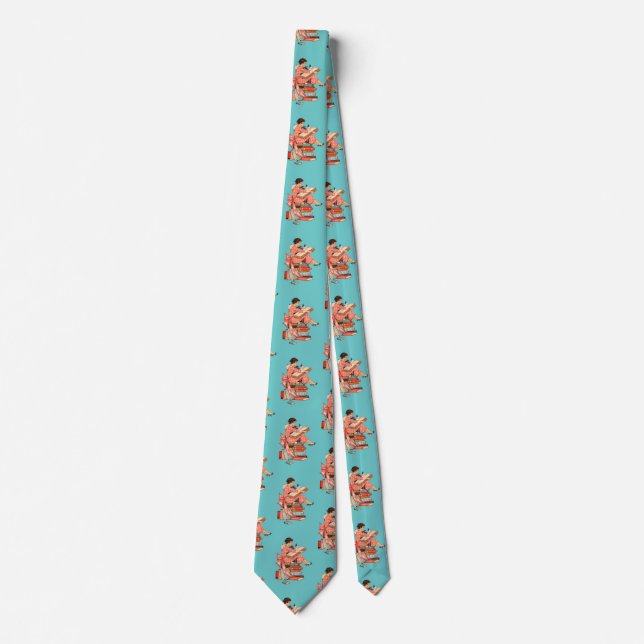 Vintage Book Lover Reading Illustration Tie (Front)