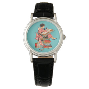 Vintage Book Lover Reading Illustration Watch