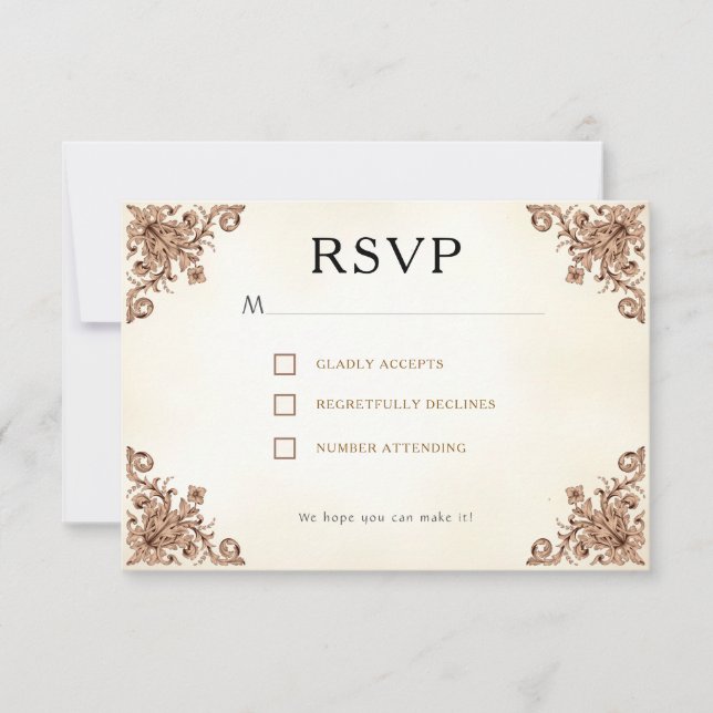 Vintage Book Ornamental Elegant RSVP Card (Front)