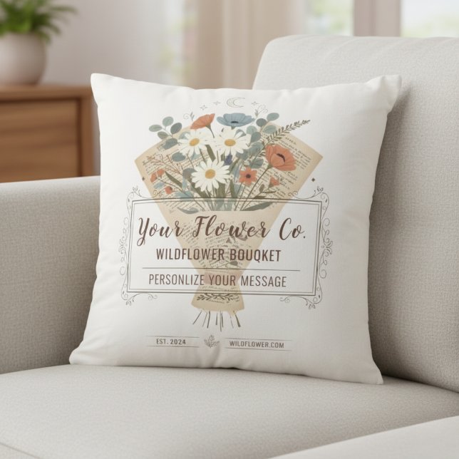 Vintage Book Page Flowers Custom Template Cushion (Chic Bouquet Flowers Throw Pillow)