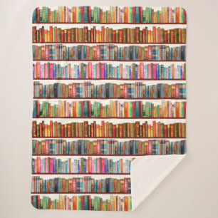 Vintage book shelf sherpa blanket