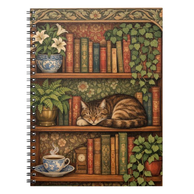 Vintage book shelf with cat and coffee (Front)