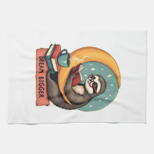 Vintage Book Sloth Reading Lover Cute Retro Design Tea Towel