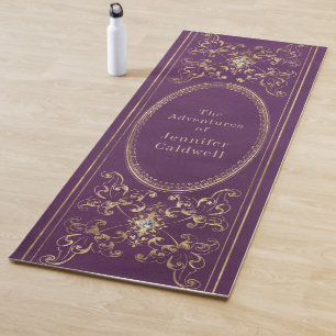Vintage Book Spine Monogram Purple Adventures Yoga Mat