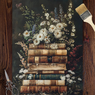Vintage Book Stack with Wildflowers Decoupage Tissue Paper