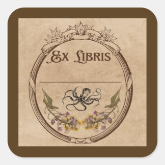Vintage Bookplate with Octopus Square Sticker