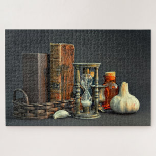 Vintage books and hourglass jigsaw puzzle