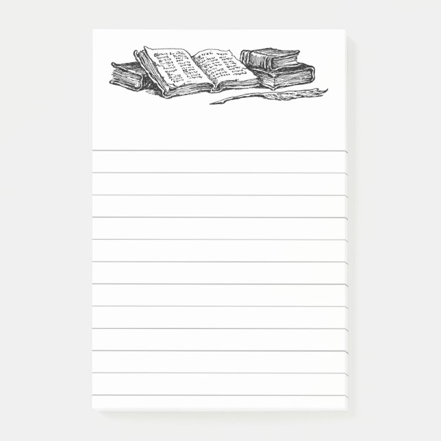 Vintage Books and Writing Quill with Lines Sticky Post-it Notes (Front)
