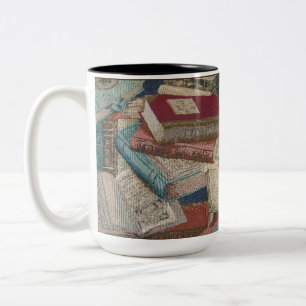Vintage Books Background Book Lovers Two-Tone Coffee Mug