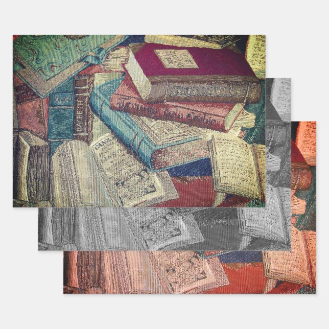 Vintage Books Background  Wrapping Paper Sheet (Set)