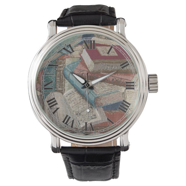 Vintage Books Background Wrist Watch (Front)