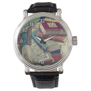 Vintage Books Background Wrist Watch