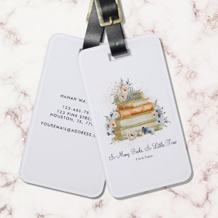 Vintage Books Beige Blue Flowers Custom Quote Luggage Tag
