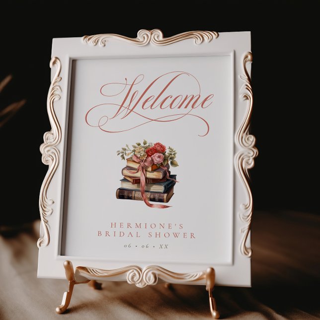 Vintage Books Flowers & Bow Bridal Shower Welcome Poster (Creator Uploaded)