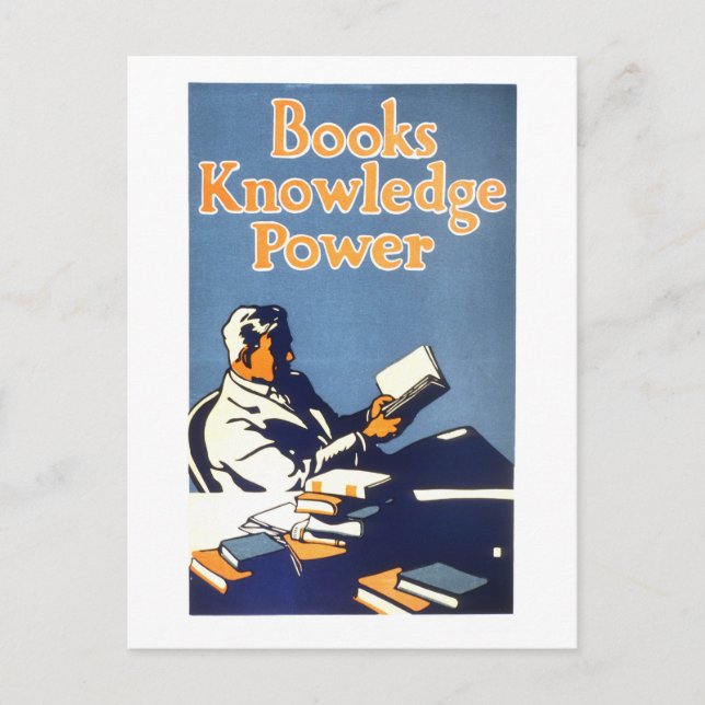 Vintage "Books Knowledge Power" Poster Postcard (Front)