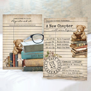 Vintage Books Library Card Teddy Bear Baby Shower
