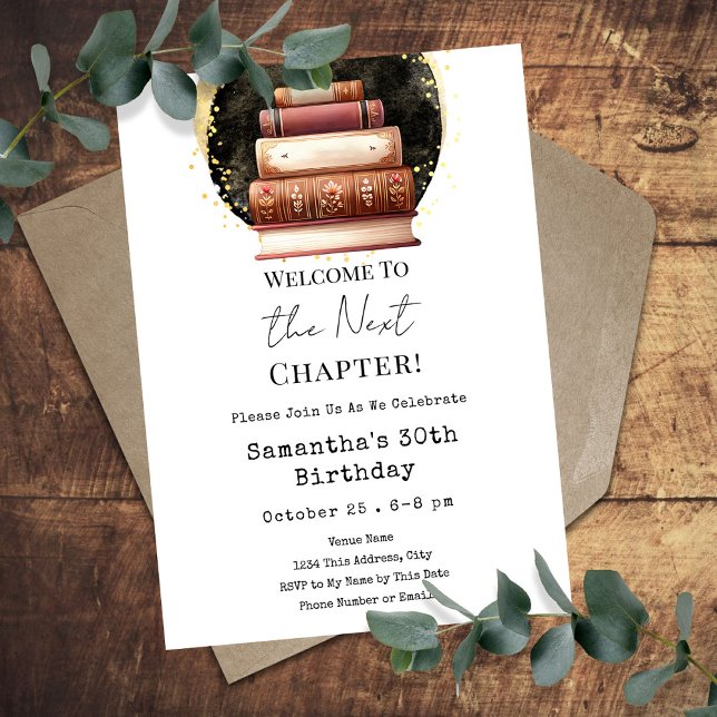 Vintage Books Next Chapter 30th Adult Birthday Invitation (Creator Uploaded)