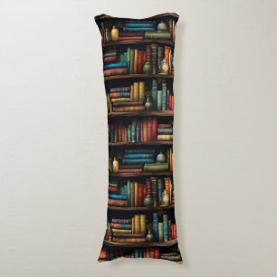 Vintage Books on Bookshelf Pattern Body Cushion
