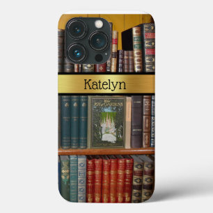 Vintage Books on Library Shelf Personalized iPhone 13 Pro Case