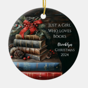 Vintage Books Personalized ChristmasOrnament Ceramic Tree Decoration