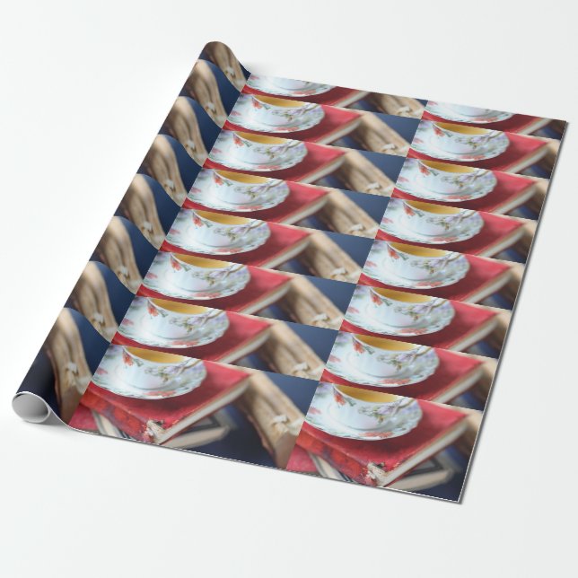 Vintage books with tea wrapping paper (Unrolled)