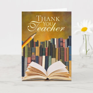 Vintage Bookshelf Floral Teacher Thank You Card