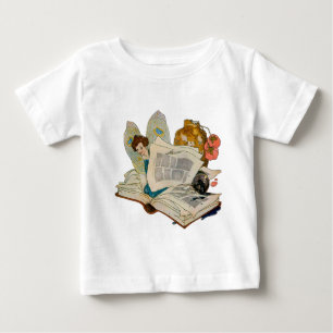 Vintage Bookworm Fairy Reading Illustration Baby T-Shirt