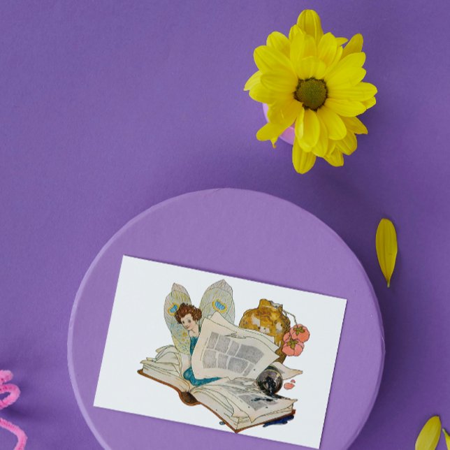 Vintage Bookworm Fairy Reading Illustration Postcard (Creator Uploaded)