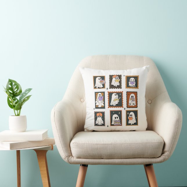 Vintage Bookworm Ghosts Stamps Halloween Cushion (Chair)
