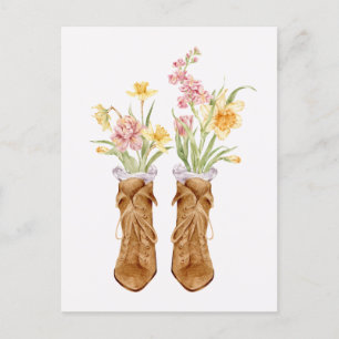 Vintage boots flower bouquet  postcard
