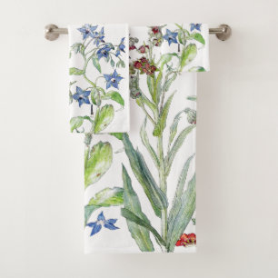 Vintage Borage Wildflower Flowers Bath Towel Set