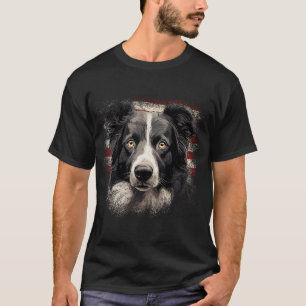 Vintage Border Collie Dog Patriotic American Flag T-Shirt