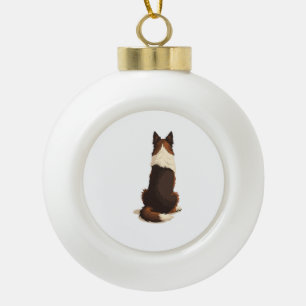 Vintage Border Collie From Behind Dog Illustration Ceramic Ball Christmas Ornament