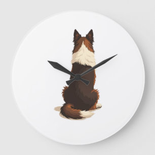 Vintage Border Collie From Behind Dog Illustration Large Clock