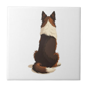 Vintage Border Collie From Behind Dog Illustration Tile