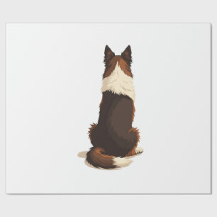 Vintage Border Collie From Behind Dog Illustration Wrapping Paper