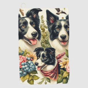 Vintage Border Collie Illustration Golf Towel