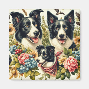 Vintage Border Collie Illustration Magnet