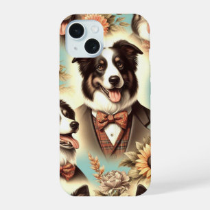 Vintage Border Collie Iluustration iPhone 15 Case