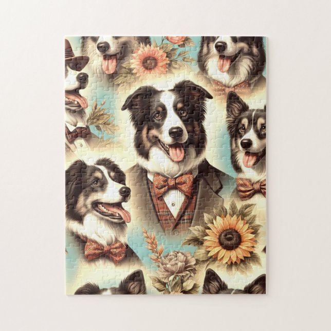 Vintage Border Collie Iluustration Jigsaw Puzzle (Vertical)