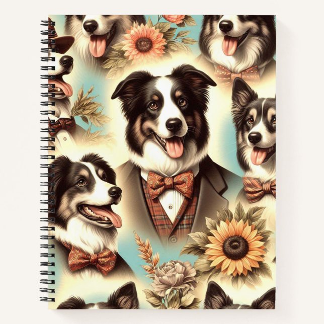 Vintage Border Collie Iluustration Notebook (Front)