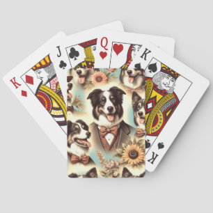 Vintage Border Collie Iluustration Playing Cards