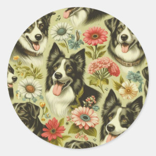 Vintage Border Collie Painting Classic Round Sticker