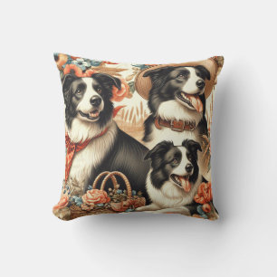 Vintage Border Collie Painting Cushion