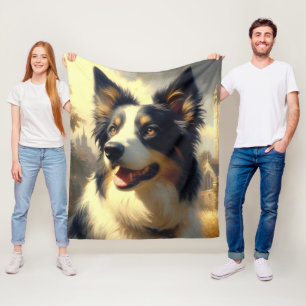 Vintage Border Collie Painting Fleece Blanket