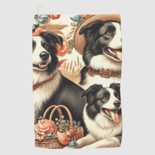 Vintage Border Collie  Painting Golf Towel
