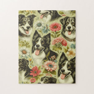 Vintage Border Collie Painting Jigsaw Puzzle